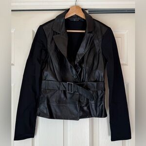 TF by Textile Black Faux Leather Belted Jacket (Size 10)